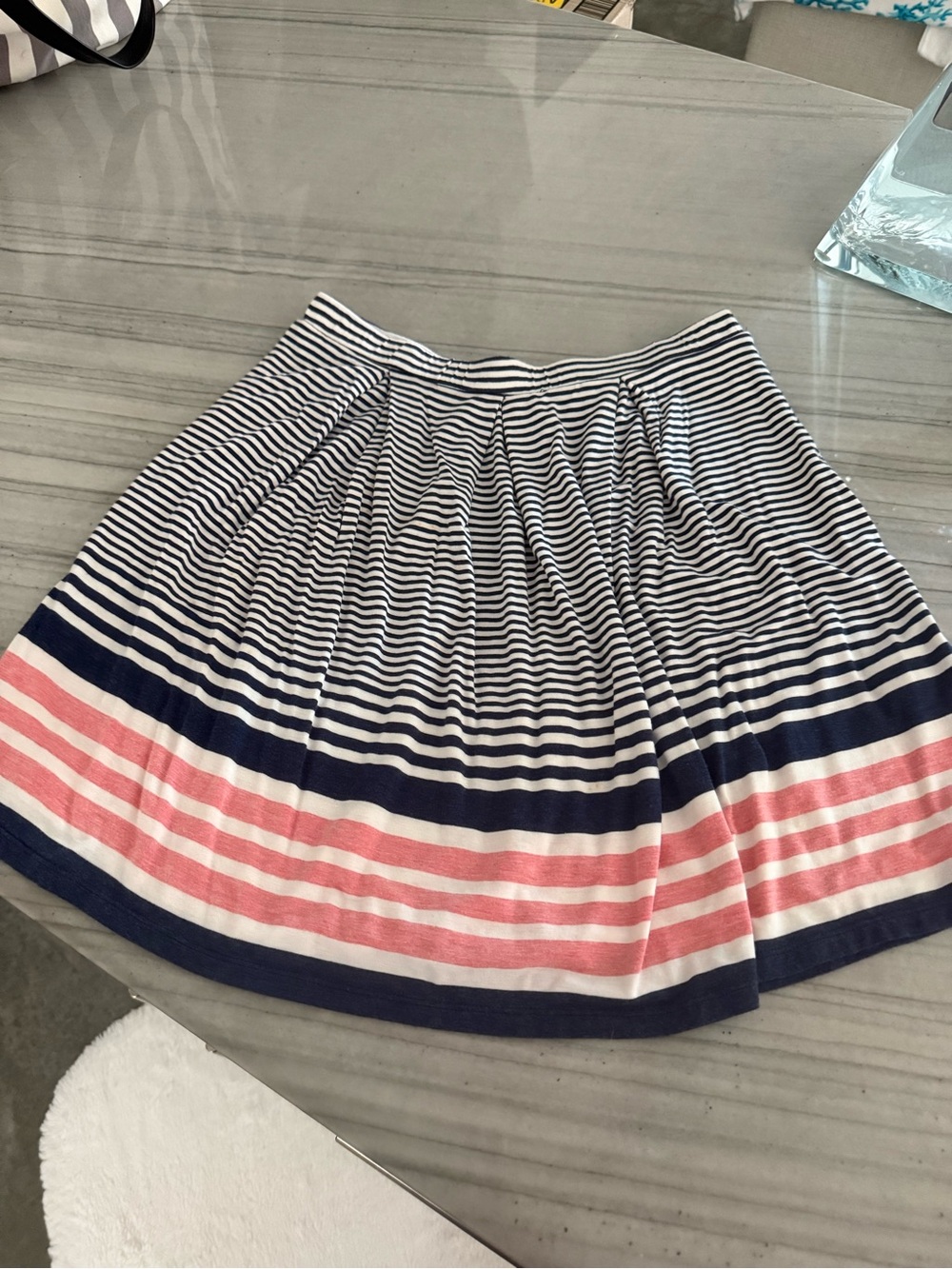 Max Studio Navy, White and Pink Striped Circle Skirt